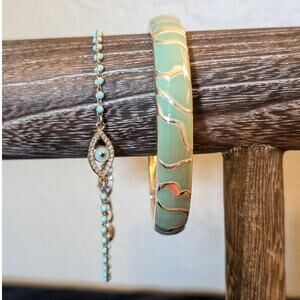 Mint Enamel Silver Tone Bangle Bracelet & J. Crew Mint Beaded Bracelet Lot